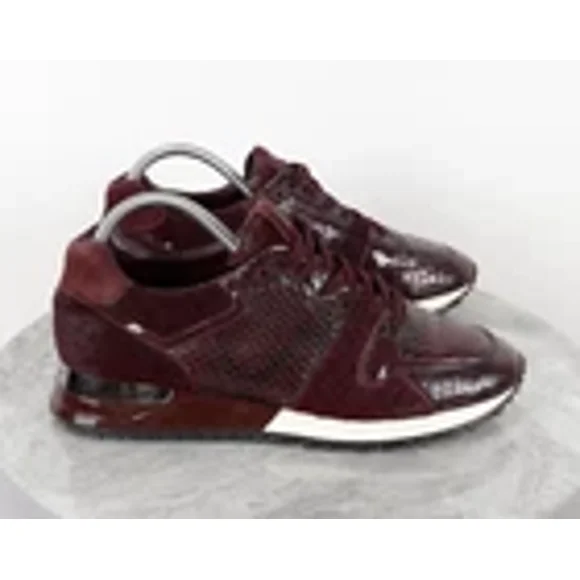 Women's Louis Vuttion Run Away Burgundy Leather Python Pony Sneakers Size 37.5
