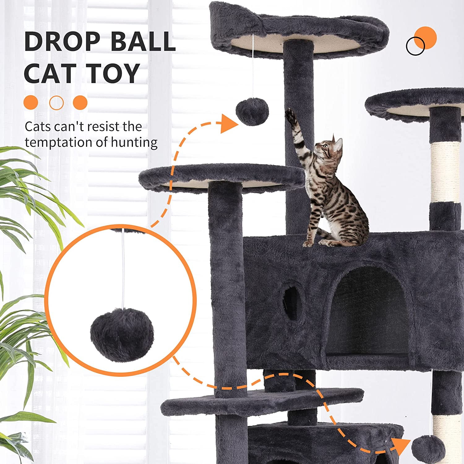 BestPet 54in Cat Tree Tower with Cat Scratching Posts Stand House Cat Condo with Funny Toys Ashy