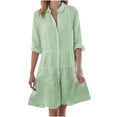 thumbnail image 2 of VgaVtl Shirt Dress Woman Dresses $5.00 Green Long Sleeve Womens Midi Dresses Casual Striped Loose Lapel Dresses, 2 of 6