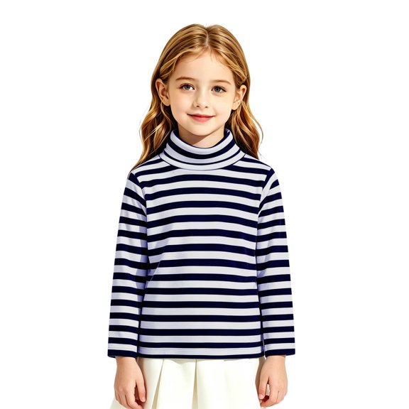 Abcomgle Kids Long Sleeve Shirt Girls 7-8 Warm Striped Colorblock Turtleneck Tshirts for Girls Winter Basic Top for Girls Cute Girls Blouses