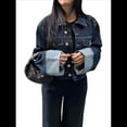 thumbnail image 2 of Conjunto de Dos Piezas de Mezclilla Vintage para Mujer: Chaqueta de Solapa de Larga y Jeans de Cintura Alta y Pierna . Tops Azules M, 2 of 10