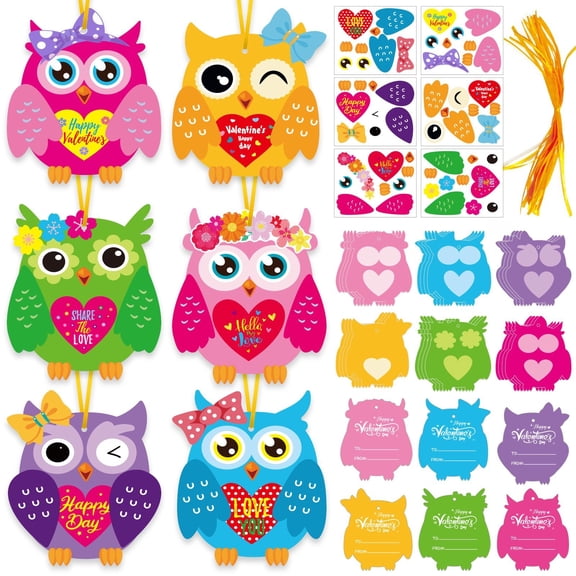 owl crafts for kids,valentines day craft gift set,valentines stem kit cards for kids, for Valentine's Heart Craft Make Your Own Owl Bulk Set for Home Game Activities
