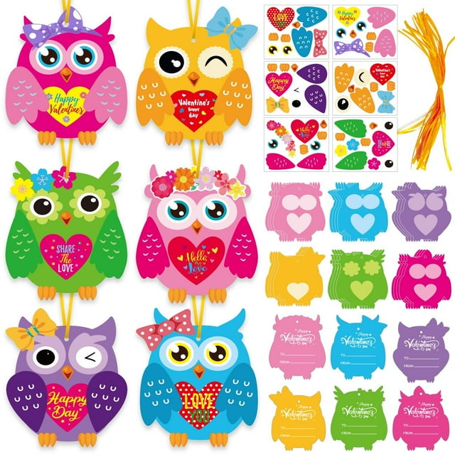 Diy Colorful Owl Greeting Cards for Valentine'S Day 2026, Valentine'S Day Children'S Craft Set: Owl Craft Set Suitable for Classroom and Family Fun Activities 24 Pieces.