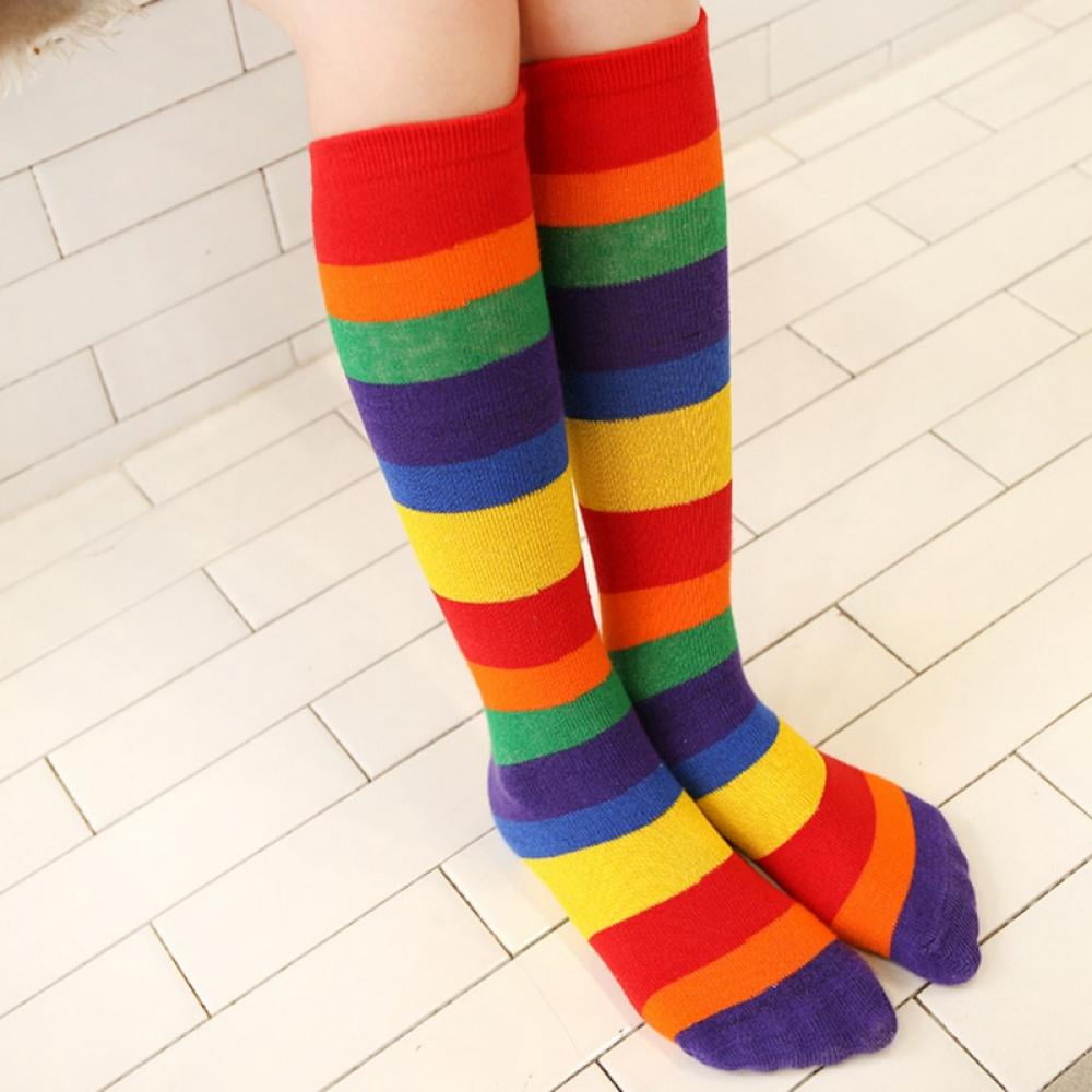Women Men Cotton Non Binding Knee High Socks Rainbow Socks