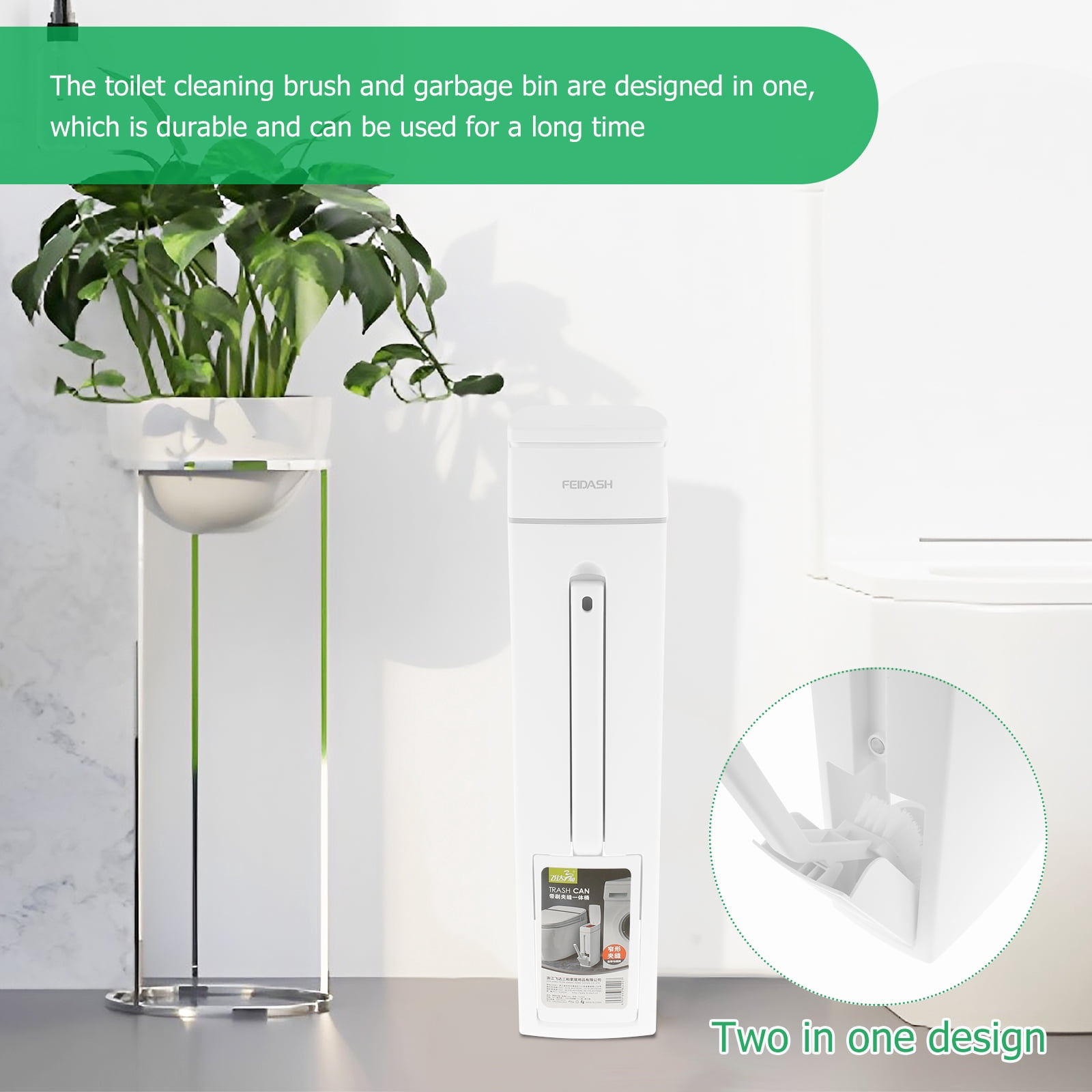 FVKRNYZ Trash Can with Toilet Brush Holder Press-Type Plastic Garbage Can 4.5L Slim Rectangular Trash Bin for Toilet Kitchen