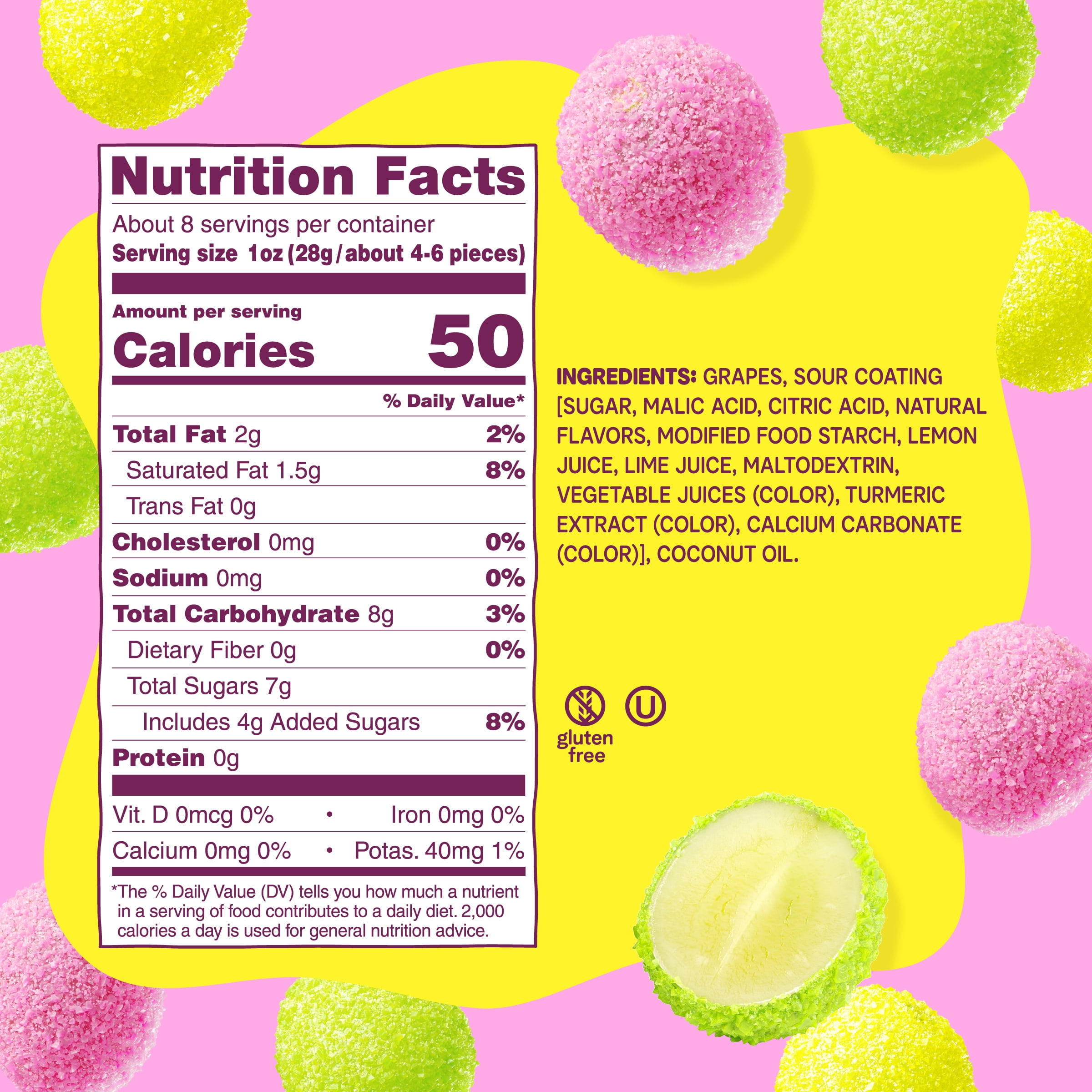 Fruit Riot Sour Candy Grapes Mix, Real Frozen Fruit, 8 oz