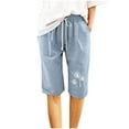 thumbnail image 3 of Mitankcoo Womens Shorts - Cotton Linen Bermuda Shorts Print Drawstring Elastic Shorts, 3 of 4