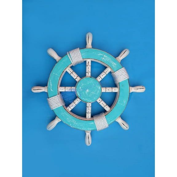 Nagina International Nautical Rusitc Ocean Blue Antique Deocorative Ship Wheel - Pirate Home Decor Wall Hanging Gifts (42 Inches)