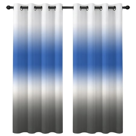 Blue and Grey Gradient Blackout Curtains 84 Inches Long Minimalist Royal Blue Gray Ombre Modern Thermal Insulated Room Darkening Drapes with Grommets for Living Room 42 W x 84 L 2 Panels