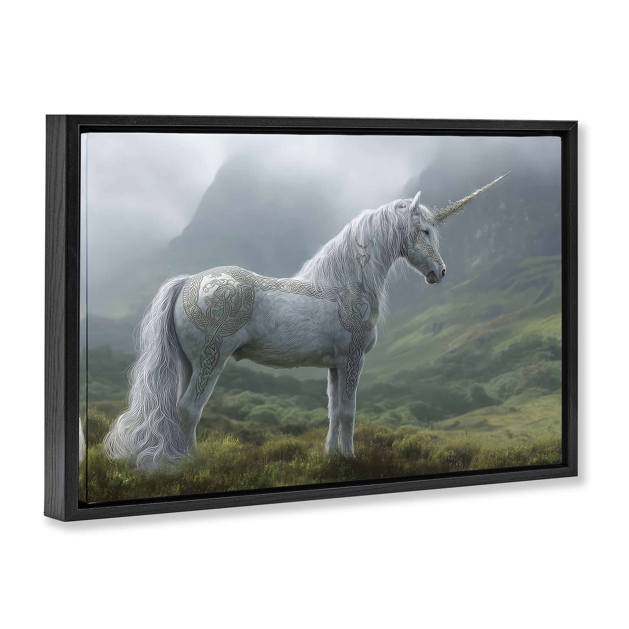 Stupell Industries Elegant Celtic Unicorn Black Framed Floater Canvas Wall Art, design by The Wands Want