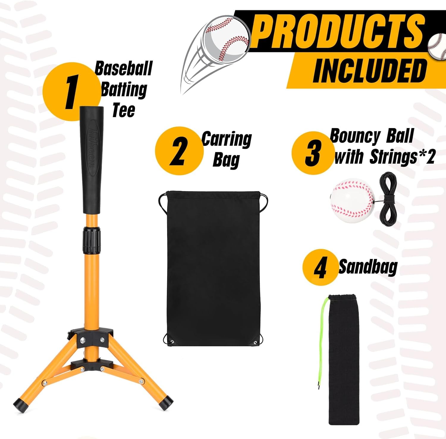 Adoreal Baseball Tee for Kids, Baseball Tee Baseball Batting Tee for Kids Softball & Baseball Practice Tee Easy Adjustable Height Portable Hitting Tee with Carry Bag(with ball)
