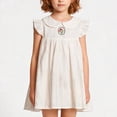 thumbnail image 7 of NIPAXO Girls Dress White Floral Embroidery White Striped Peter Pan Collar Flutter Sleeve Baby Doll Casual Sundress for Kids, 7 of 7