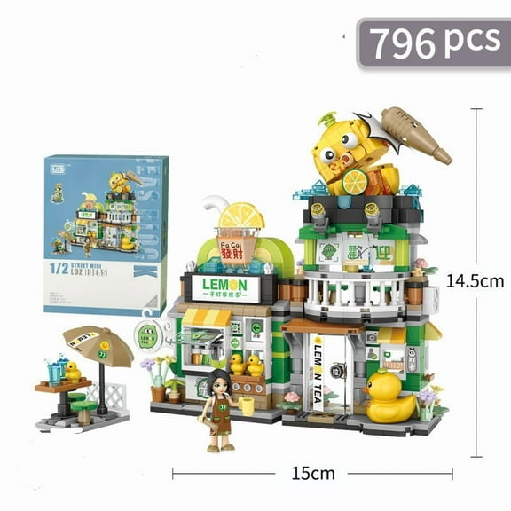 Street View Lemon Tea Shop Building Blocks, creative building block Toys, Collectible building block toys (796 pieces)