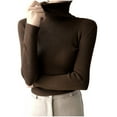 thumbnail image 2 of Amidoa Long Sleeve Women's Sweaters Bronze Turtleneck Basic Casual Soft Sweaters Womens Sweaters Cardigan Free Size, 2 of 5
