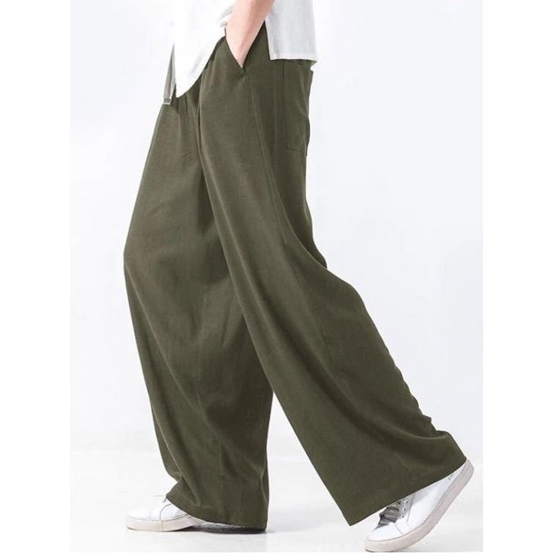 Pantalones de lino pegajosos para hombre Pantalones sueltos y rectos para hombre Pantalones casuales de otoño de algodón y lino Pantalones anchos con colgante para hombre
