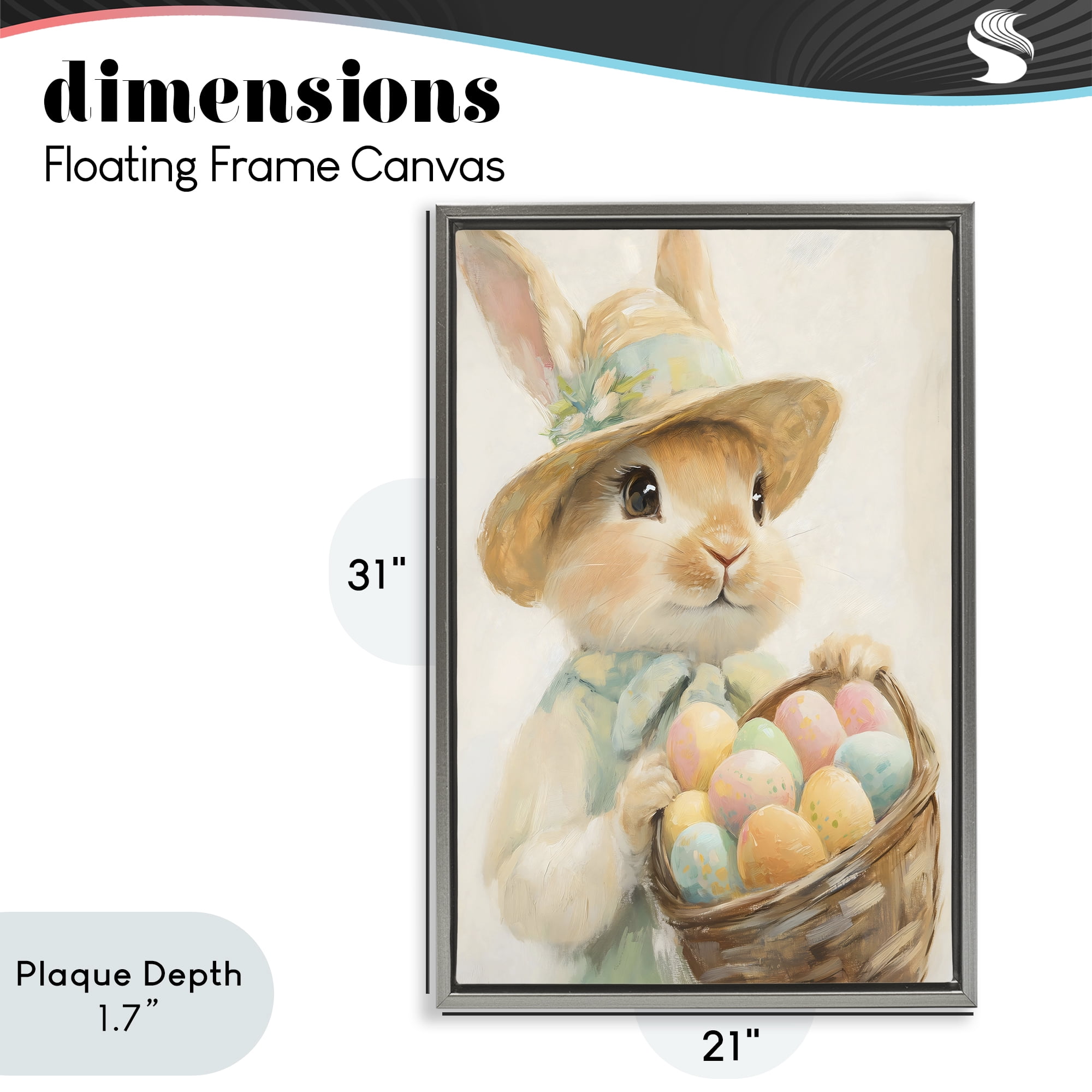 Stupell Industries Easter Egg Basket Rabbit Gray Framed Floater Canvas Wall Art, design by The Prints Vibe