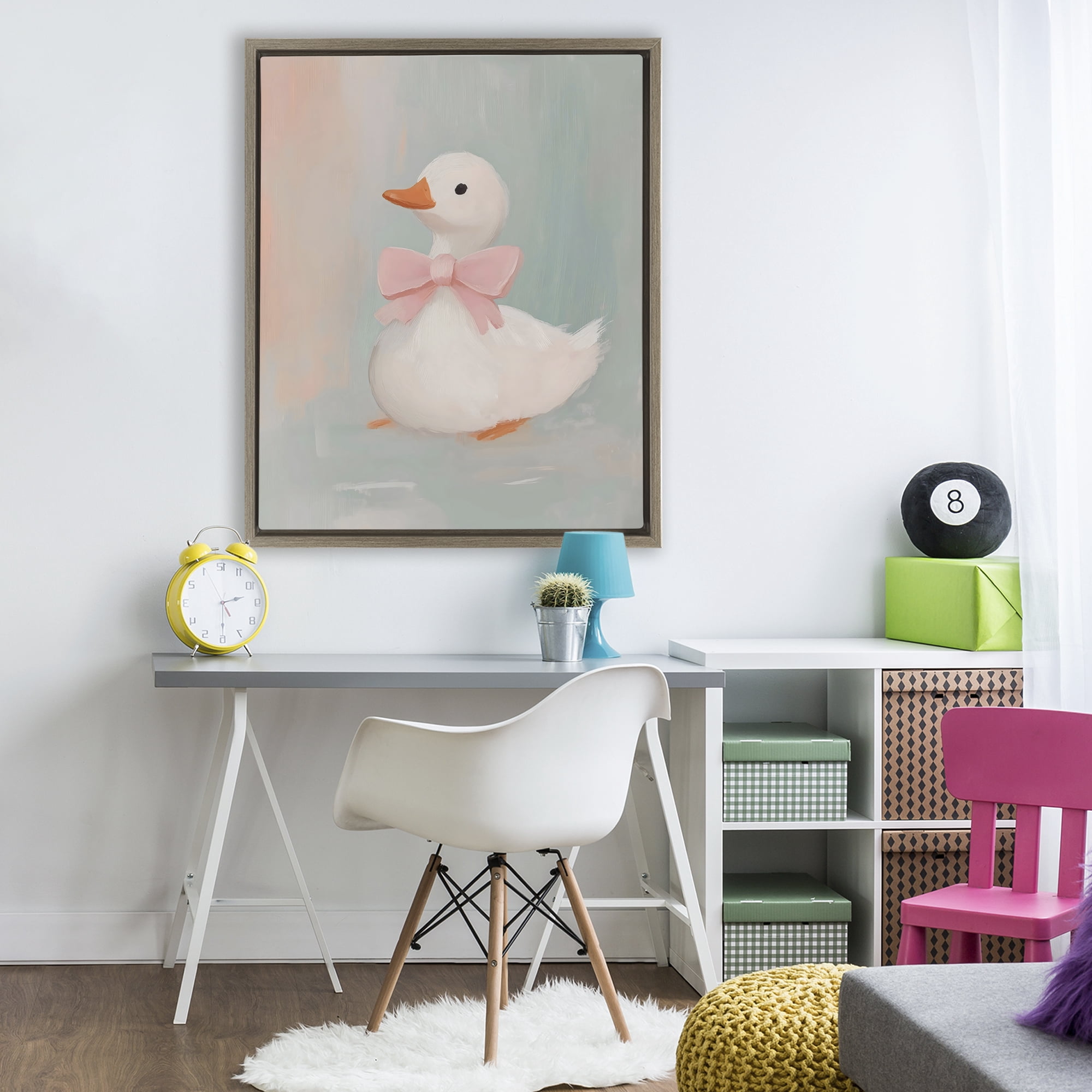 Stupell Industries Duckling Portrait with Bow Brown Framed Floater Canvas Wall Art, design by The Prints Vibe