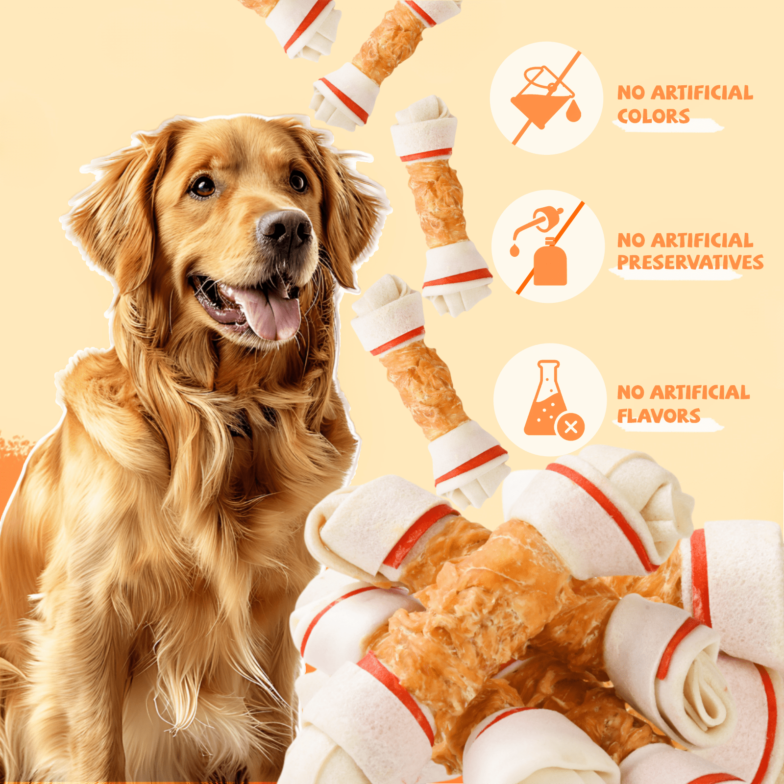 (2 pack) Pawmate Rawhide Dog Bone, Chicken Wrapped 6.5" Knotted Bones, Long-Lasting Chews for Large Dogs, 4 Count