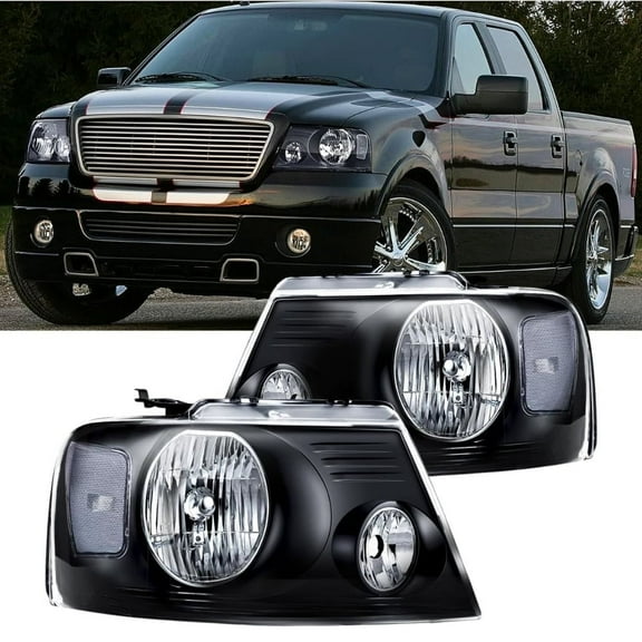 Nilight Headlight Assembly for 2004 2005 2006 2007 2008 Ford F150 Pickup /2006-2008 Lincoln Mark LT Passenger Driver Side Black Housing Clear Reflector Lens Headlamp Replacement