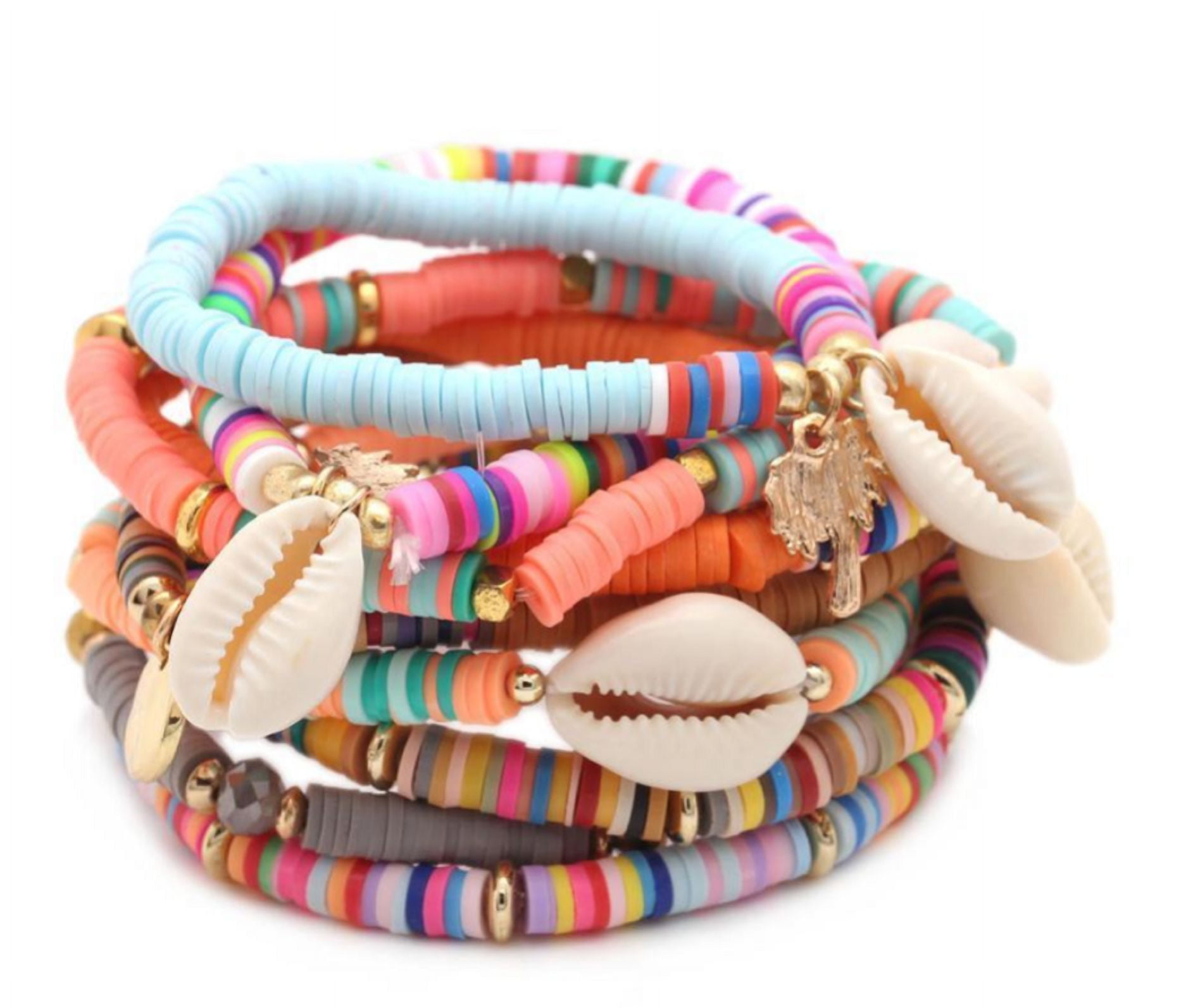 (3 pack) Cousin DIY Pastel Heishi Bead and Cowrie Shell DIY Bracelet Kit, Clay/Shell, 862 Piece, 69995665