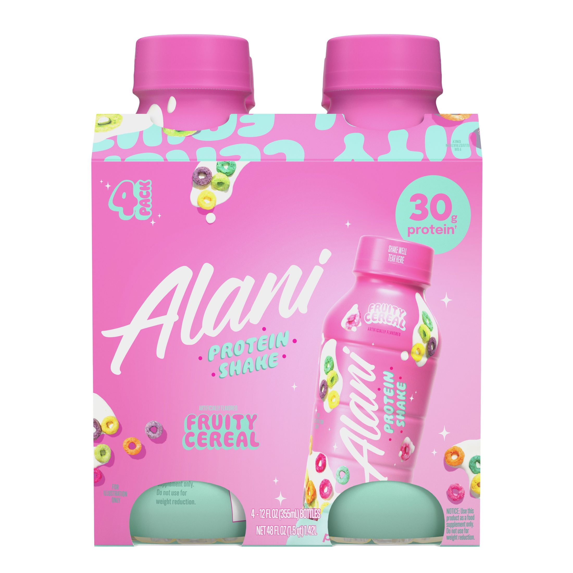Alani Nu Protein Shake, Fruity Cereal, 12 fl oz, 4 Pack, Bottles, 30g Protein, Gluten Free