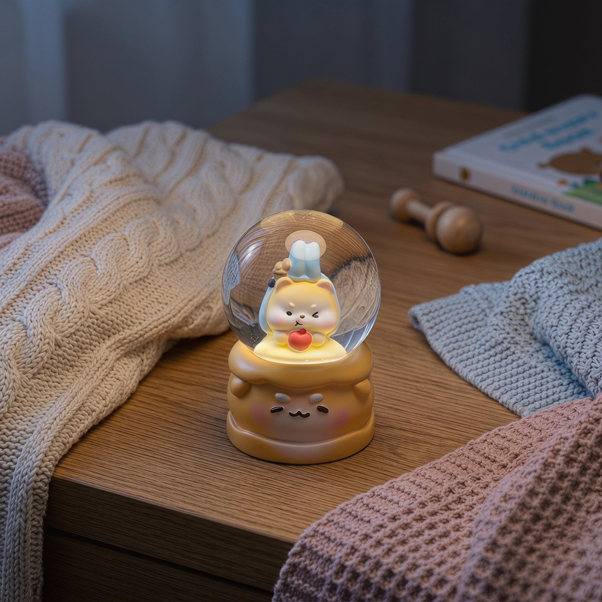 Unique Bargains Cartoon Light Up Crystal Ball Resin Snow Globe LED Sphere Orange Style A