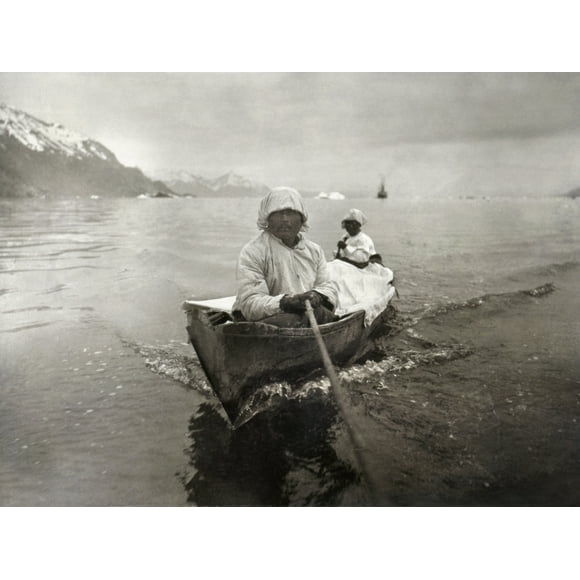 Seal Hunters, C1899. /Ntwo Inuit Seal Hunters In A Canoe On The Glacier Bay, Alaska. Photograph By Edward S. Curtis, C1899. Poster Print by  (24 x 36)