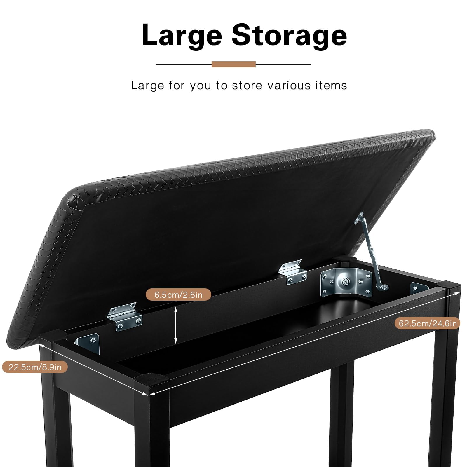 Duet Piano Bench With Storage For Music Books  Waterproof Synthetic Leather Padded Stool Oak Wood Keyboard Holds 350 Lbs Soft Cushioned Easy Assembly 29.5"x13.2"x19.5" Black