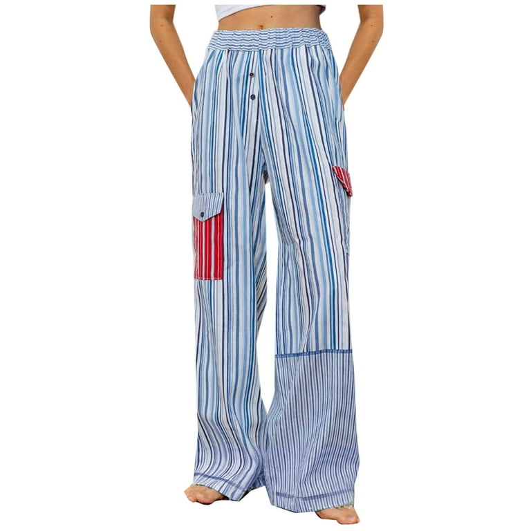 Yuwull Women Striped Patchwork Pants Y2k Wide Leg Lounges