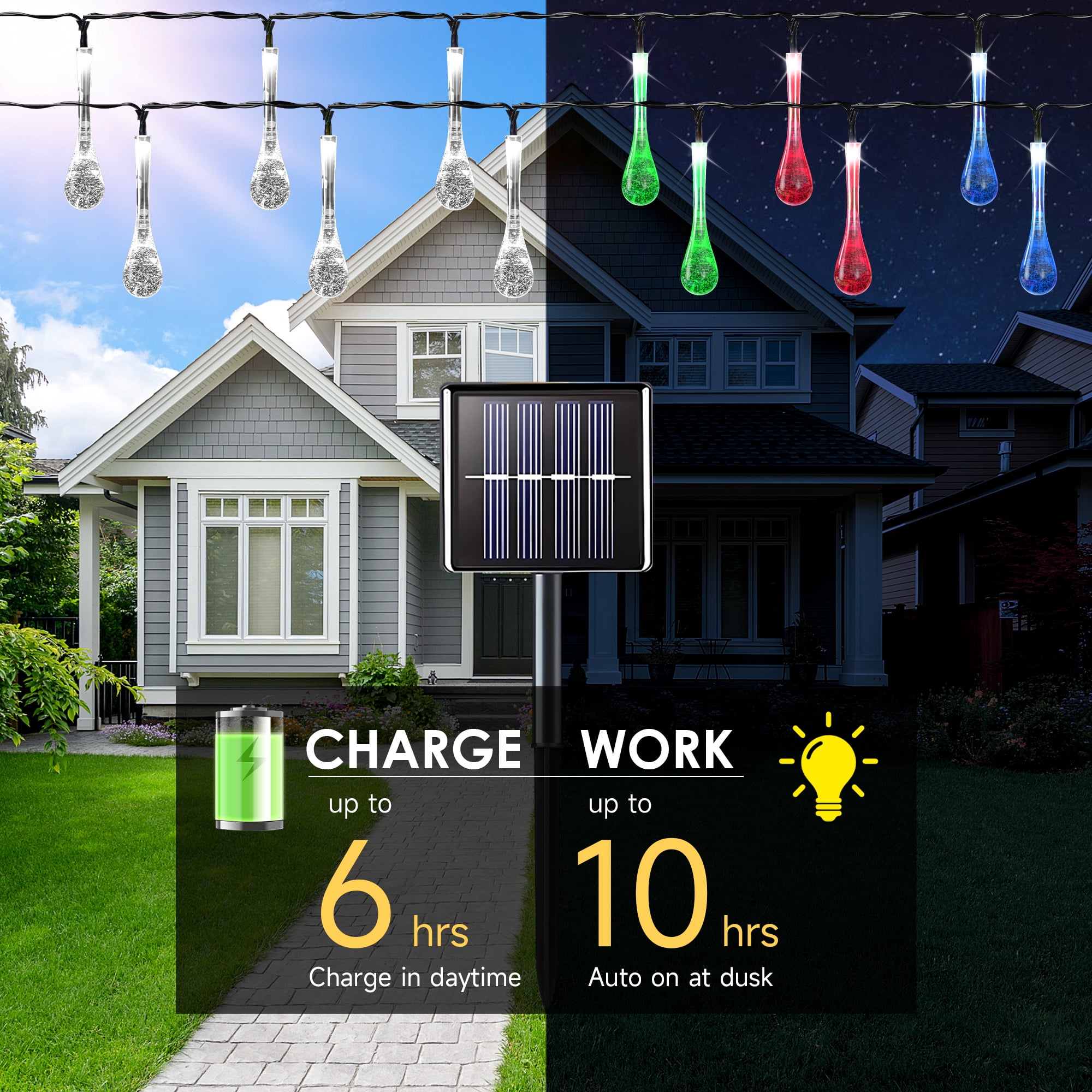 Phopollo Solar Outdoor String Lights,96FT 200 LEDs,IP67 Waterproof,8 Modes Lighting,Solar Lights for Outdoor Party Garden​ Patio​ Porch.