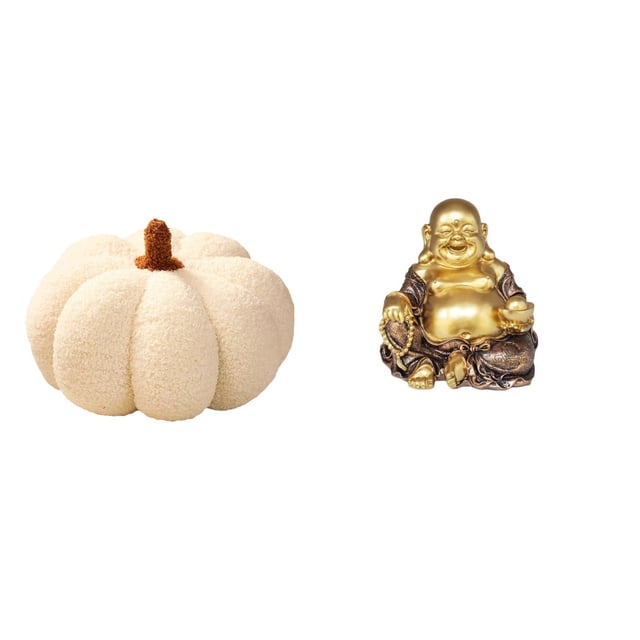 Cojín de peluche de calabaza de Halloween de la escultura de Buda Maitreya, cojín decorativo para sofá, dormitorio y adorno de mesa Feng Shui.