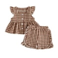 thumbnail image 3 of ZOSOED Girls Matching Sets Cotton Gingham Ruffle Sleeve Top & Shorts Set Coffee 18-24 Months, 3 of 4