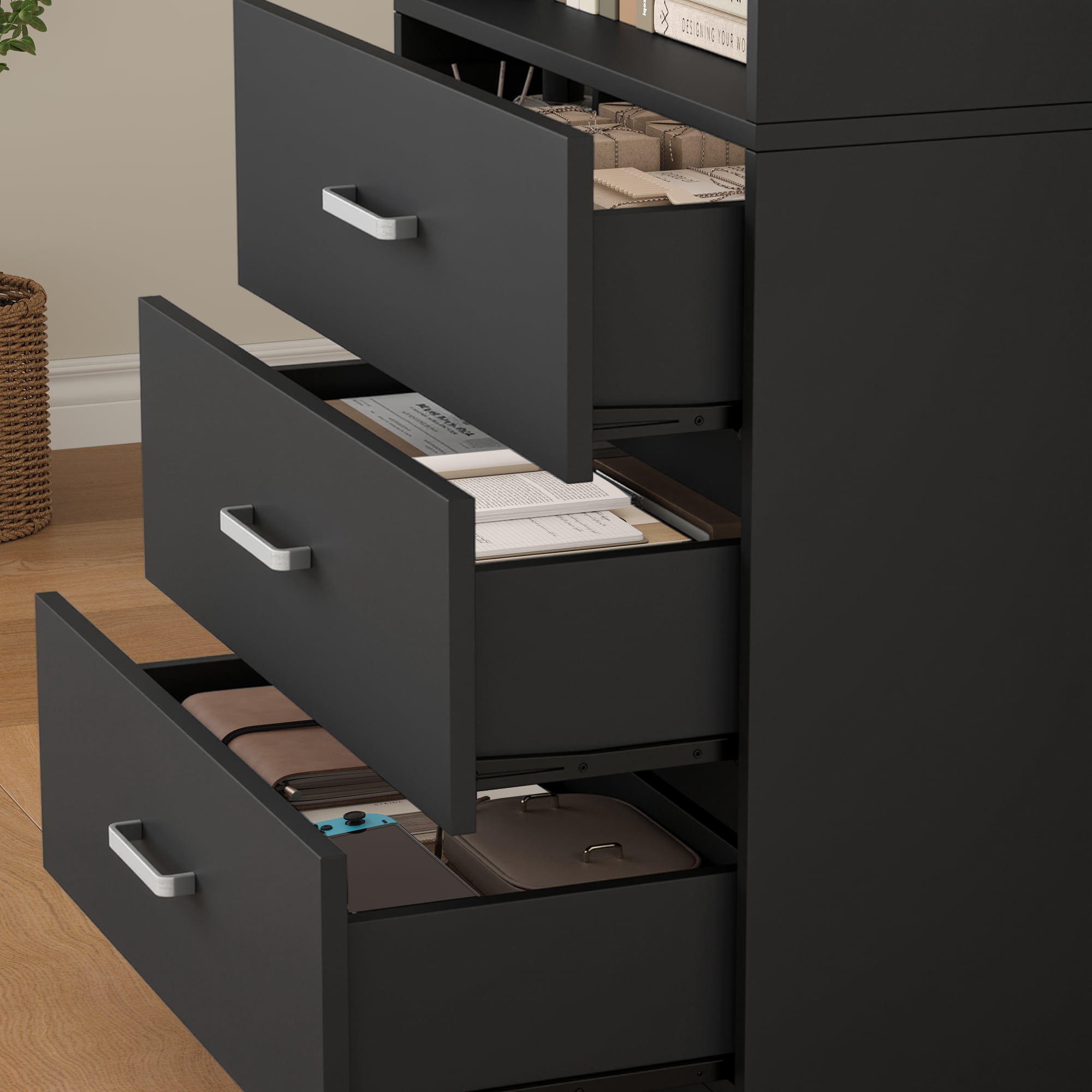 Homfa 71" Tall Bookcases with 3 Large Drawers & 3 Shelves, Wooden Bookshelf for Living Room Office, Black