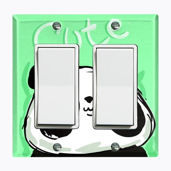 Metal Light Switch Plate Outlet Cover (Cute Panda Green - Double Rocker)