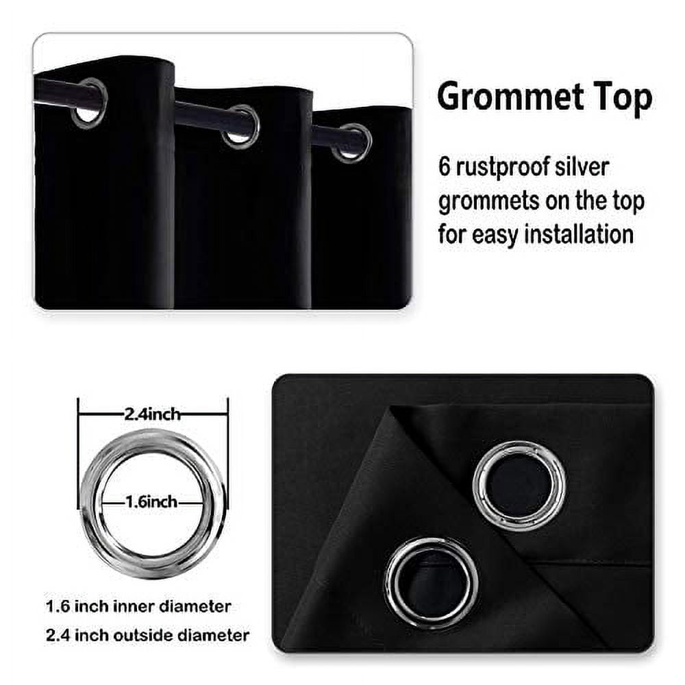 DWCN Black Blackout Curtains for Bedroom Sewn with Tiebacks - Thermal Insulated Light Blocking Grommet Window Curtains for Living Room, 42 x 63 inch Length, Set of 2 Drape Panels