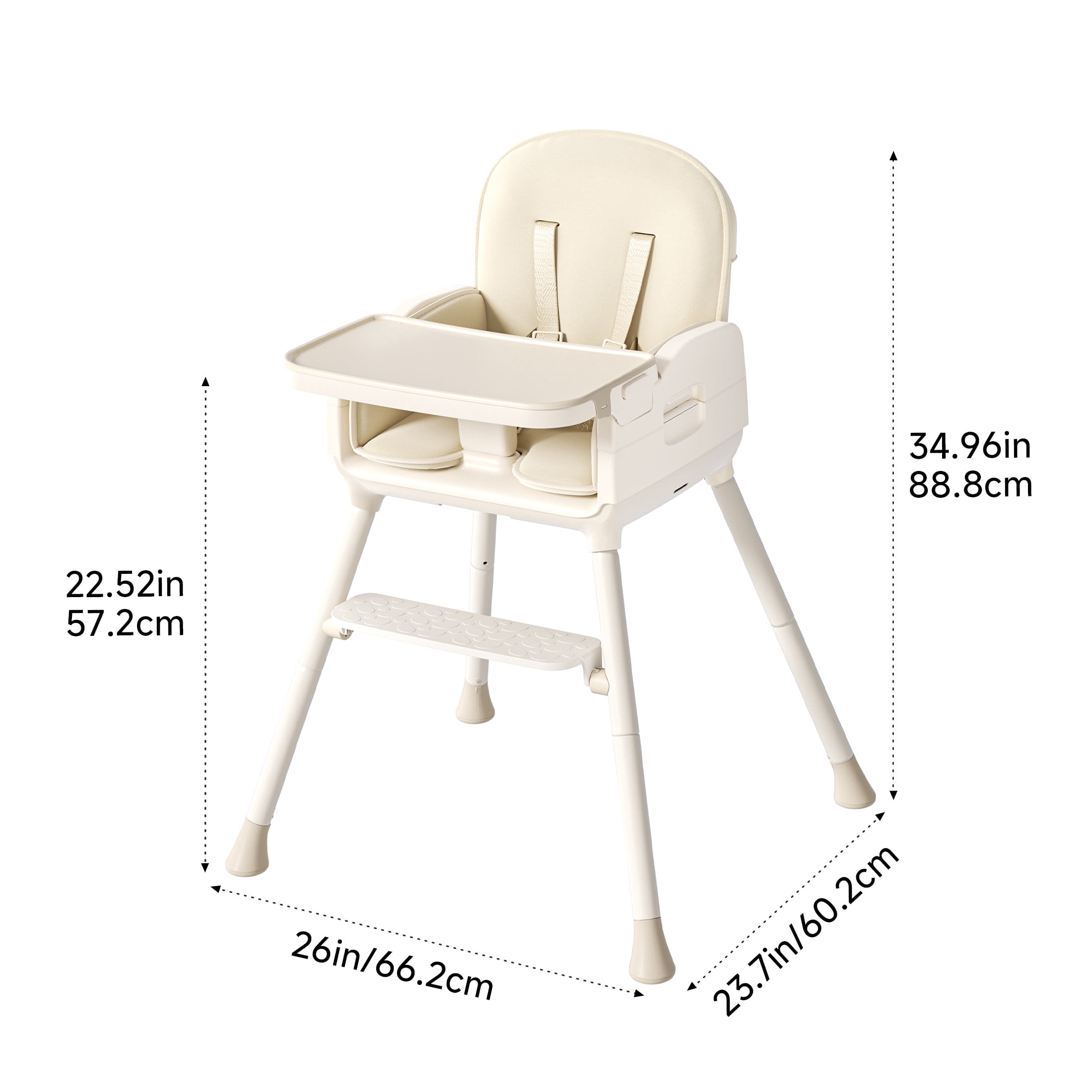 Babyomi 3-In-1 Foldable Baby High Chair, Convertible Highchairs For Babies and Toddlers With Adjustable Legs & Dishwasher Safe Tray, For 6 Months To 5 Years,Beige