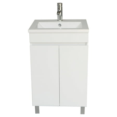 White 16" Bathroom Vanity Cabinet Wood Set & Single Undermount Vessel Sink w/ Faucet