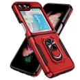 thumbnail image 2 of for Samsung Galaxy Z Flip 5 Armor Case with Camera Lens Slide Protection [Military Grade Drop Tested] for Magnetic Car Mount Ring Holder Kickstand Protective Heavy Duty Phone Case,Red+Black, 2 of 9