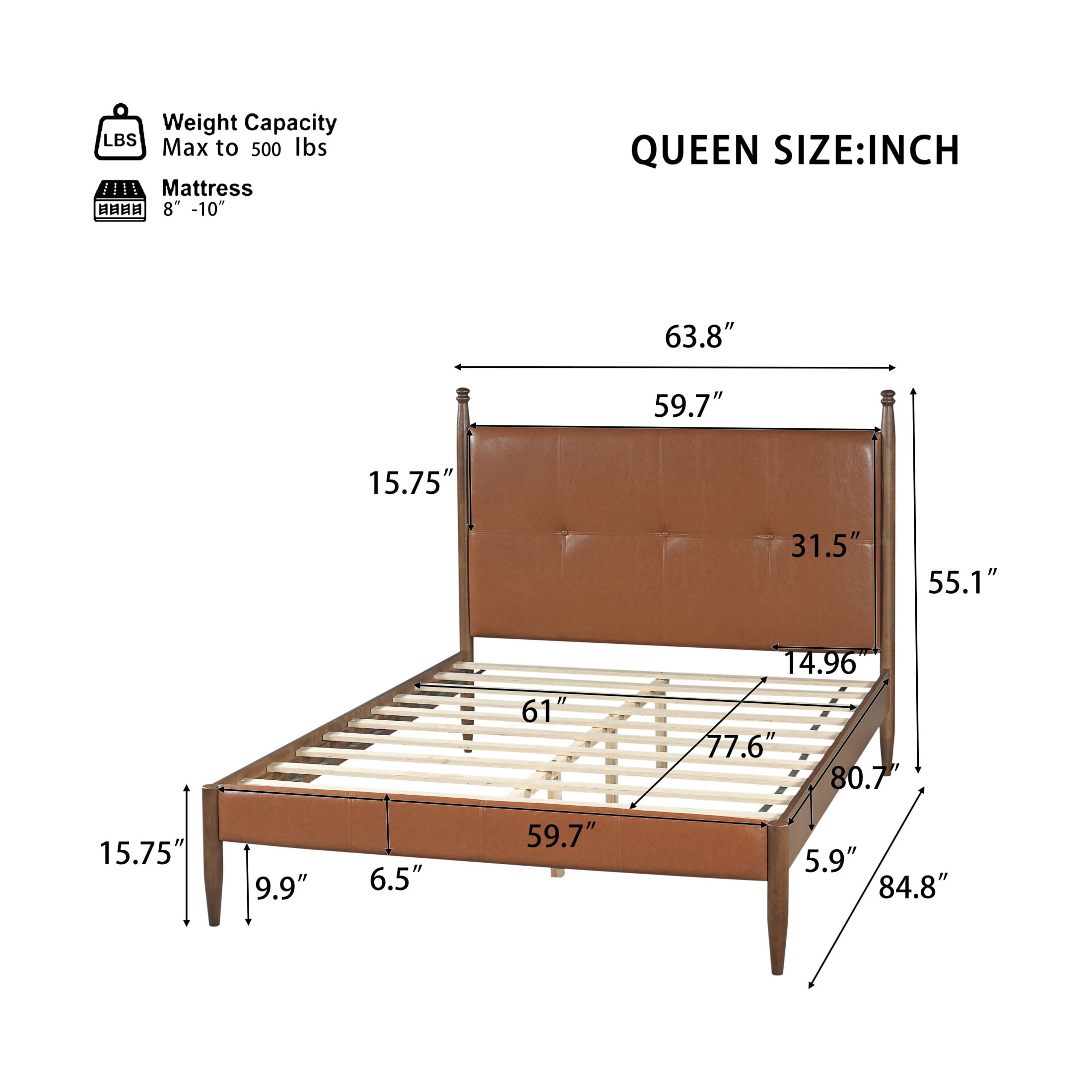 Christopher Knight Home Mid-Century Queen PU Upholstered Platform Bed with Tufted Headboard, Brown