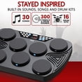 thumbnail image 4 of Pyle Electronic, máquina eléctrica portátil Bluetooth de mesa, 7 pads, toms, tambores, charles, platillos, bombo, controlador de pedal, USB, AUX, panel de pantalla LED (PTED08), 4 of 5