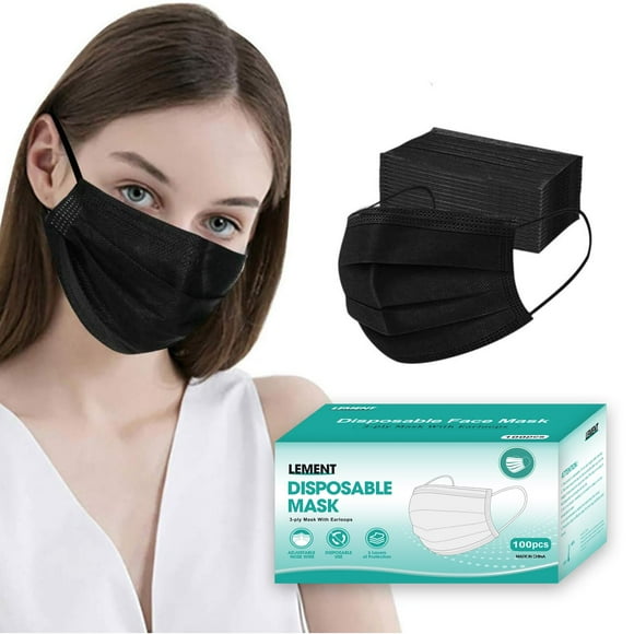 Mascarillas desechables LEMENT de 3 capas negras, 100 piezas