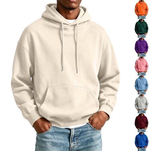 Nestiefly Hoodie for Men Fleece Long Sleeve Oversize Hooded Sweatshirts Casual Fall Track Pullover with Pocket Beige 2XL