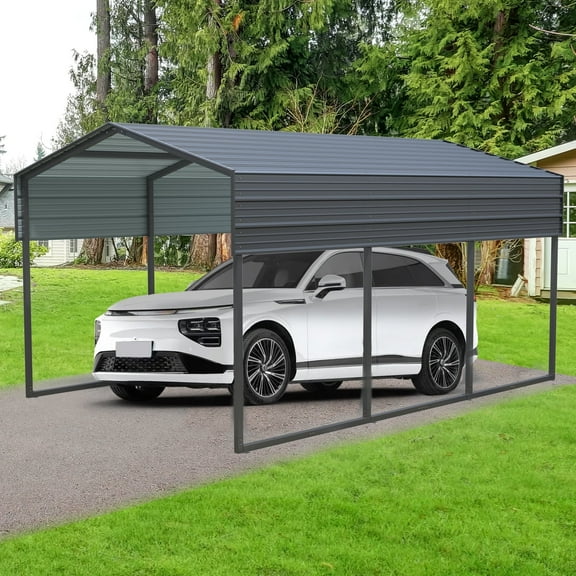 10x15ft Metal Outdoor Carport with Galvanized Steel Roof and Frame,Large Garage
