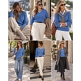 thumbnail image 6 of QUALFORT Women’s V-Neck Cable Knit Sweater, Lightweight Long Sleeve Pullover, Blue, Size XL, 6 of 7