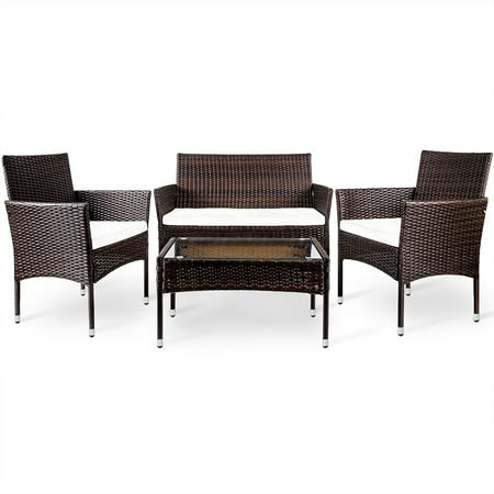 Customer Favorite Rattan Wicker Sofa Set Terrace Furniture Brown Garden Gazebo Leisure Chair Cushion Included Accuweather Customer Favorite Rattan Wicker Sofa, 4 Piece Rattan Garden Furniture Set Brown