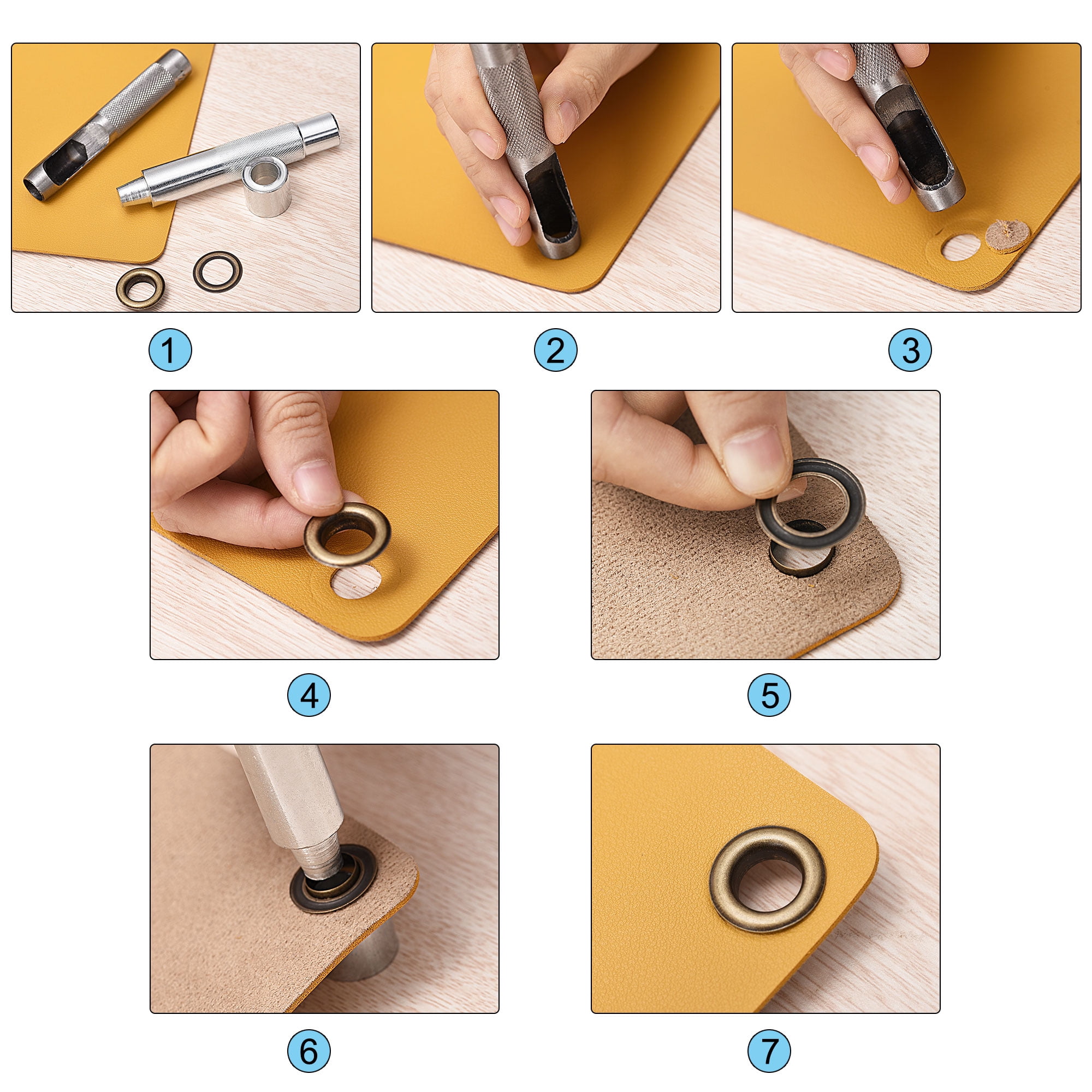 Grommet Tool Kit 100 Sets 5/16" Copper Grommets Eyelets with 3pcs Install Tools, 8mm Inside Dia. Black