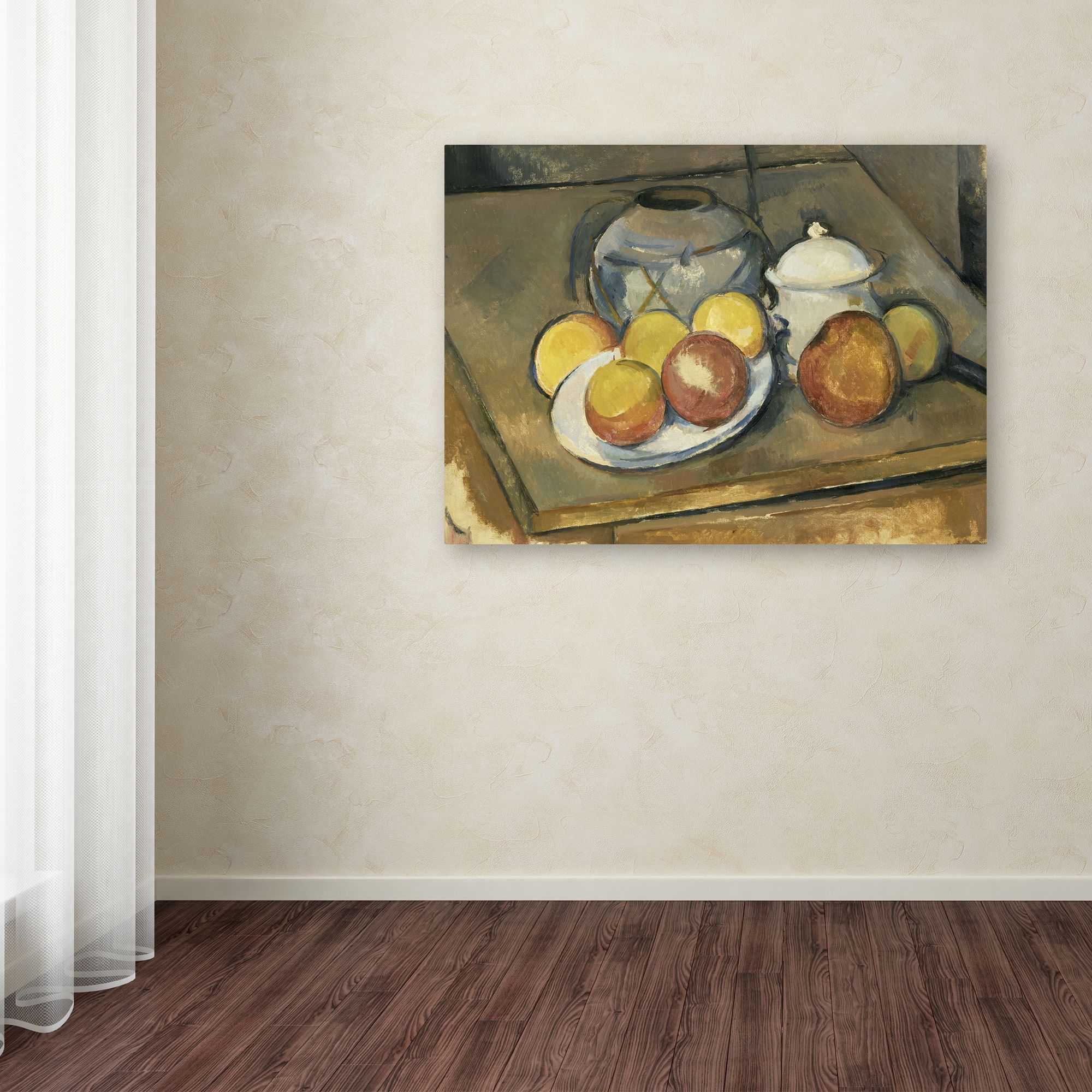 Cezanne 'Strawtrimmed Vase Sugar Bowl And Apples' Canvas Art