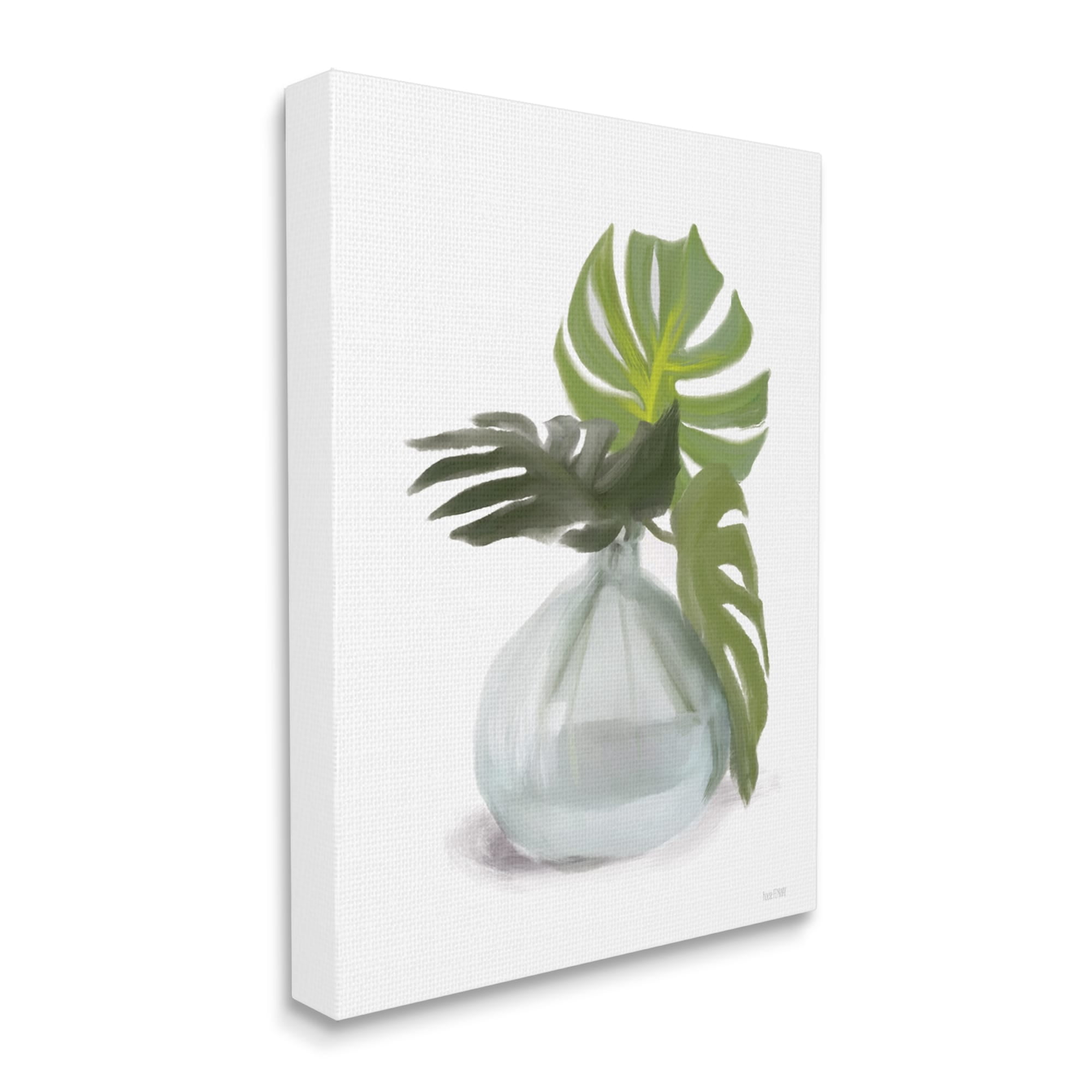 Stupell Monstera Leaf Sprigs Jar Botanical & Floral Painting Gallery Wrapped Canvas Print Wall Art
