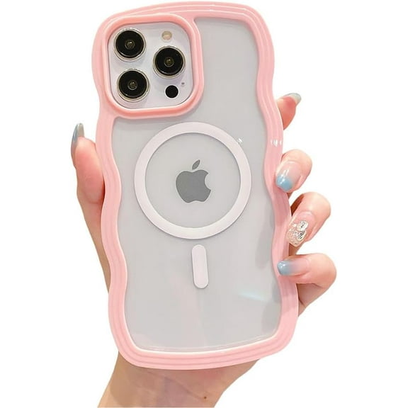 Designed for iPhone Case,Water Wave Frame Clear[Compatible with Magsafe] Shockproof Protective Cover Phone Case (iPhone 13 Pro,Pink)