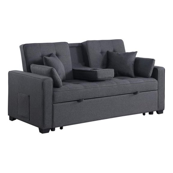 Oli 70 Inch Convertible Sleeper Loveseat- Pull Out Bed- Pillows- Stone Gray